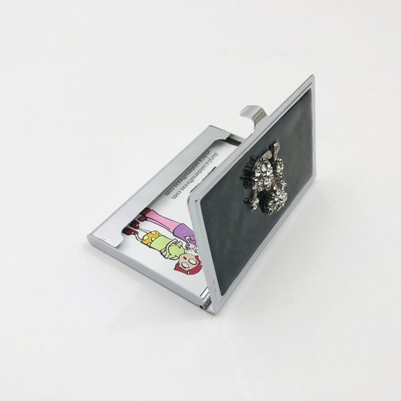 Vintage Stainless Steel Business Card Case with Rhinestone Poodle - Picture 4 of 9